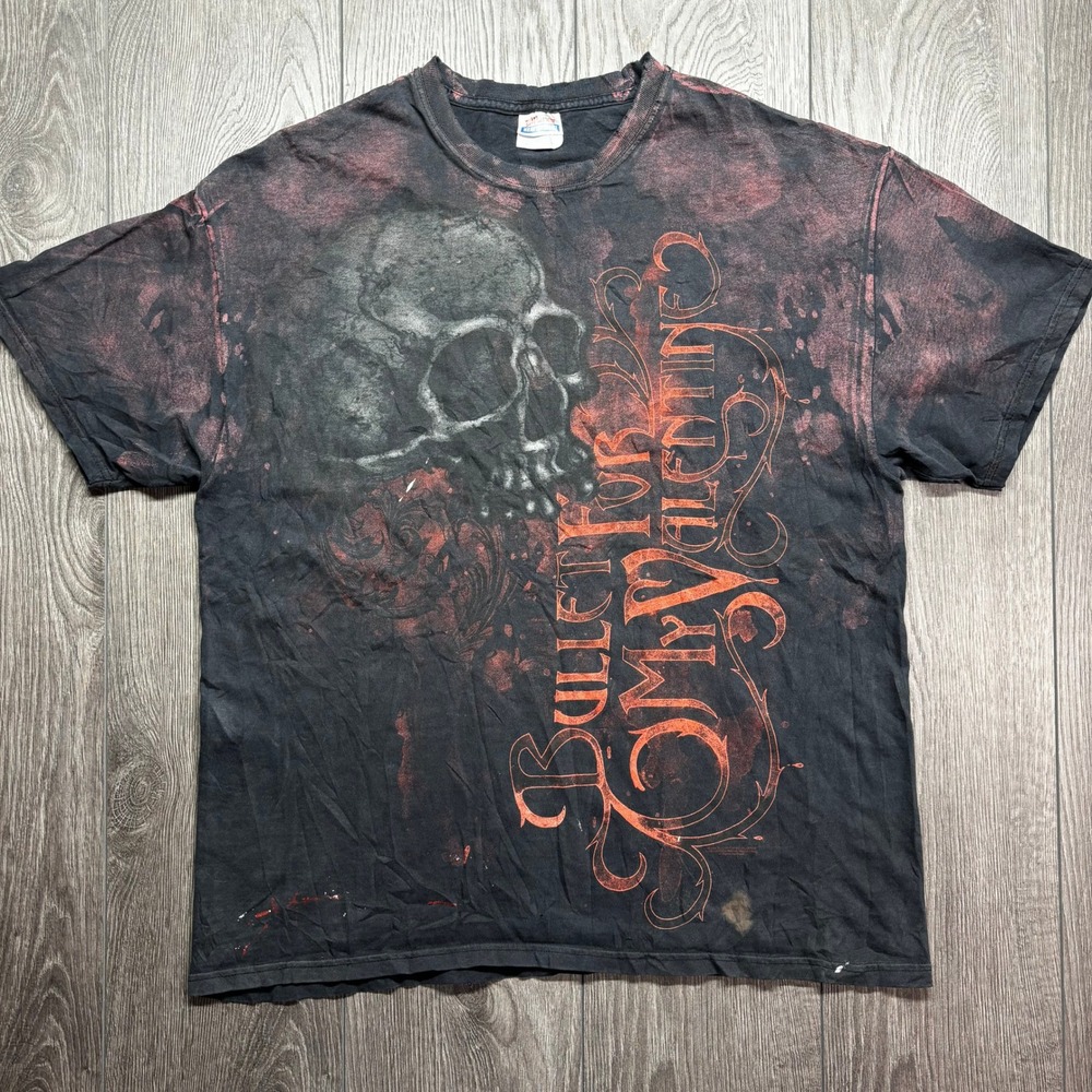 Vintage Bullet For My Valentine Band Shirt Mens XL Skull Guns Bleach Wash Black - Picture 1 of 9